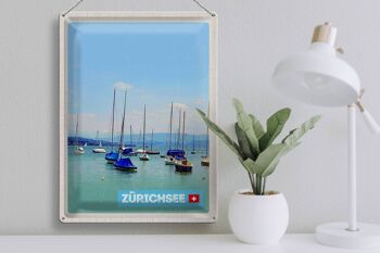 Plaque en tôle voyage 30x40cm Bateaux de Zurich sur le lac de Zurich en été 3