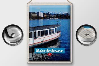 Panneau en étain voyage 30x40cm, bateau de Zurich, lac, ville, montagnes 2