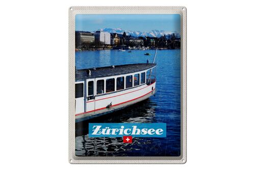 Blechschild Reise 30x40cm Zürich Schiff Boot See Stadt Gebirge
