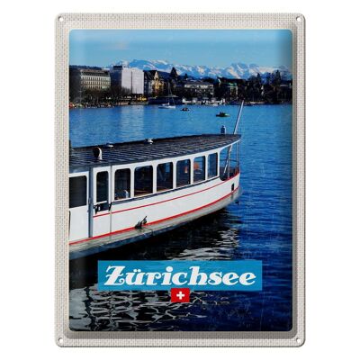 Panneau en étain voyage 30x40cm, bateau de Zurich, lac, ville, montagnes