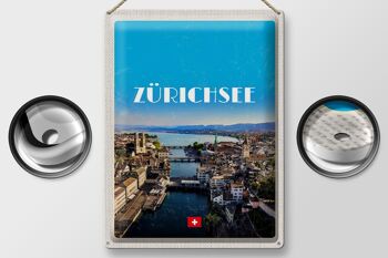 Plaque en tôle voyage 30x40cm Zurich vue sur les vacances en ville 2