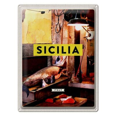Targa in metallo da viaggio 30x40 cm Sicilia Italia Pesce Tonno
