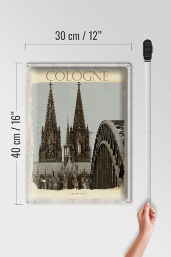 Plaque en tôle voyage 30x40cm Pont de la cathédrale de Cologne noir blanc 4