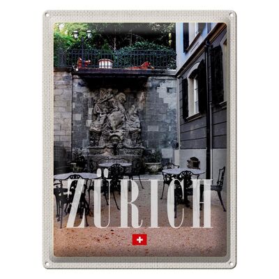 Cartel de chapa de viaje, 30x40cm, Zurich, Suiza, escultura, arquitectura