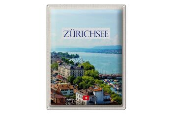 Signe en étain voyage 30x40cm, suisse, lac de Zurich, forêt, ville, montagnes 1