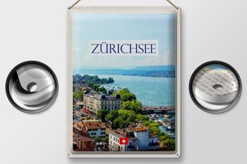 Signe en étain voyage 30x40cm, suisse, lac de Zurich, forêt, ville, montagnes 2