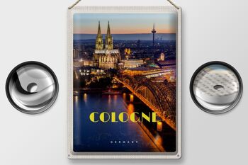 Panneau de voyage en étain, 30x40cm, ville de Cologne, vue du soir, pont, cathédrale 2