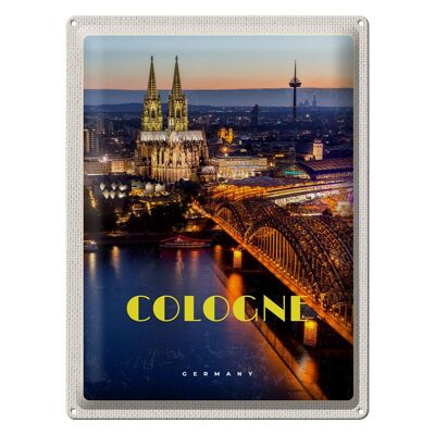 Cartel de chapa de viaje, 30x40cm, ciudad de Colonia, vista nocturna, puente, catedral