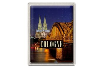 Signe en étain voyage 30x40cm, pont de Cologne, cathédrale de la ville, lumières du soir 1
