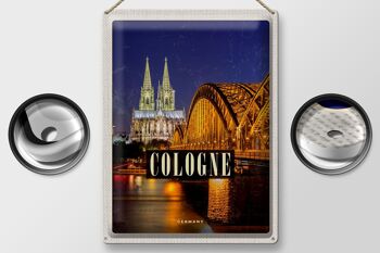 Signe en étain voyage 30x40cm, pont de Cologne, cathédrale de la ville, lumières du soir 2