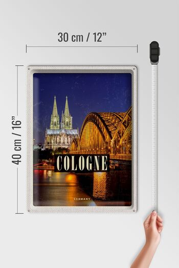 Signe en étain voyage 30x40cm, pont de Cologne, cathédrale de la ville, lumières du soir 4