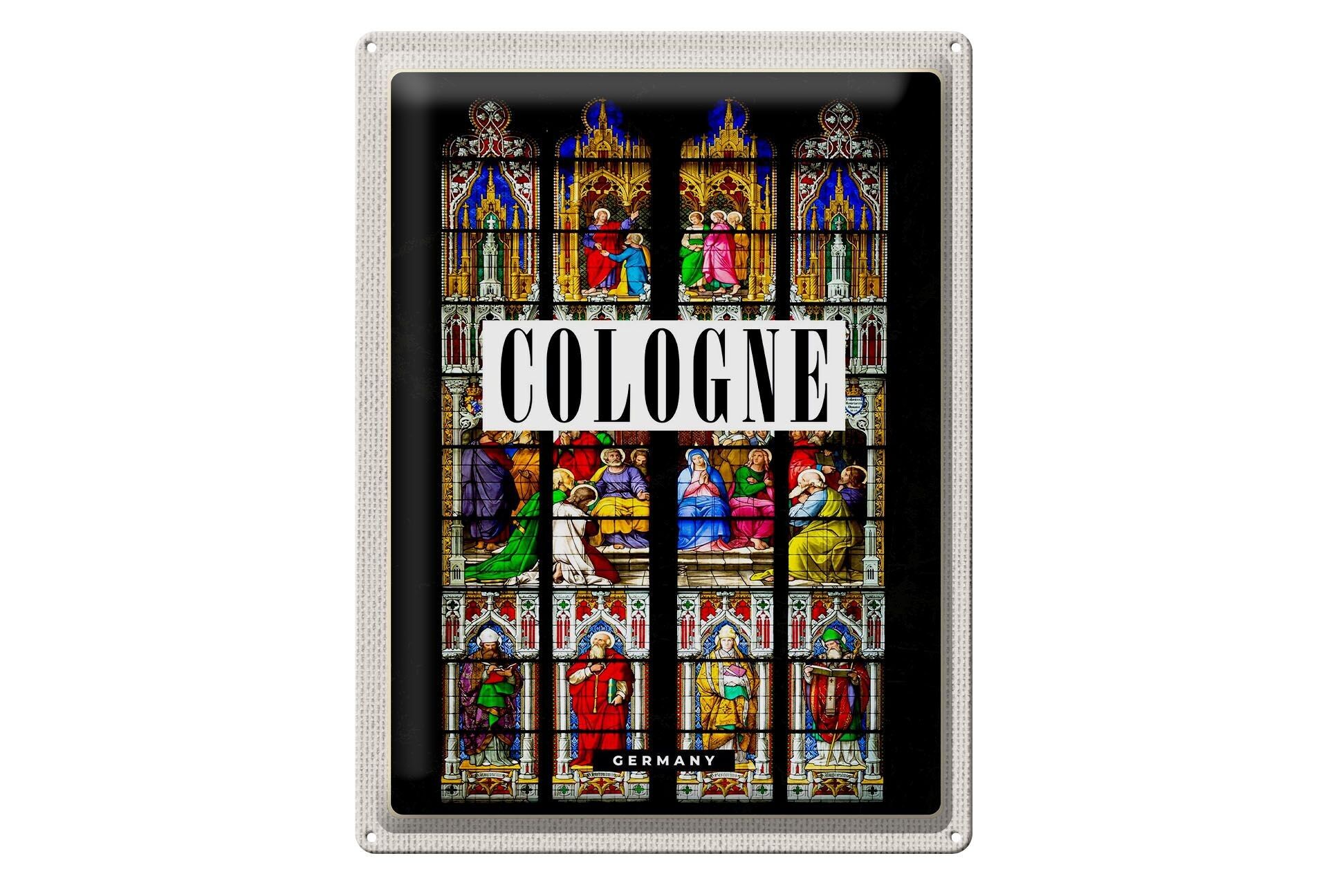 Blechschild Reise 30x40cm Köln Dom Buntglasfenster