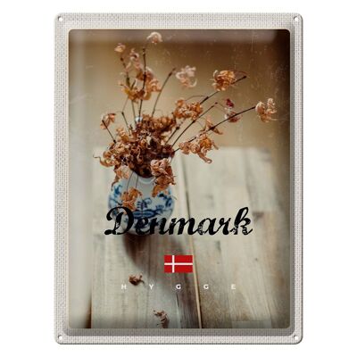 Cartel de chapa de viaje 30x40cm Dinamarca flores marchitas en jarrón