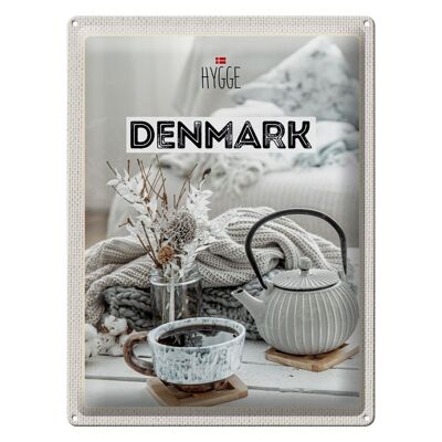 Blechschild Reise 30x40cm Dänemark weiß Teekanne gemütlich Decke