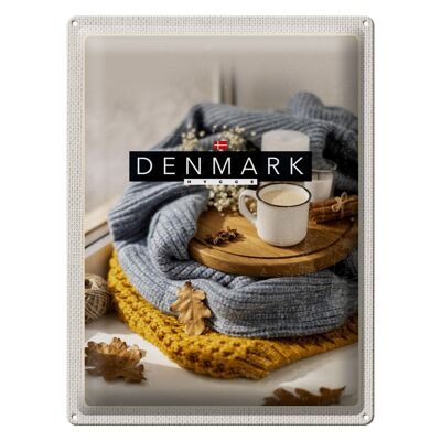 Cartel de chapa de viaje 30x40cm Dinamarca suéter de lana taza canela en rama