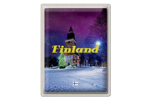 Blechschild Reise 30x40cm Finnland Schnee Winter Tannenbaum