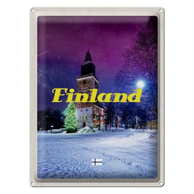 Blechschild Reise 30x40cm Finnland Schnee Winter Tannenbaum