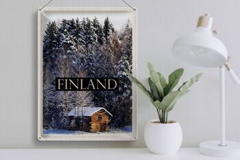 Panneau de voyage en étain, 30x40cm, maison finlandaise, forêt de neige, heure d'hiver 3