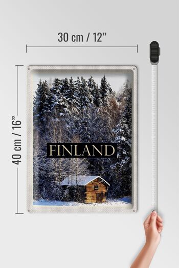 Panneau de voyage en étain, 30x40cm, maison finlandaise, forêt de neige, heure d'hiver 4