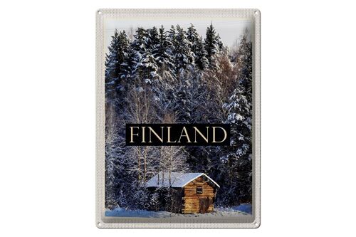 Blechschild Reise 30x40cm Finnland Haus Schnee Wald Winterzeit