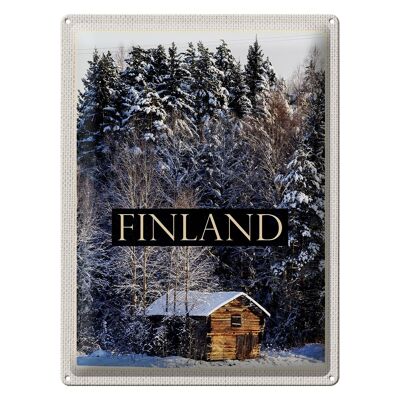 Blechschild Reise 30x40cm Finnland Haus Schnee Wald Winterzeit