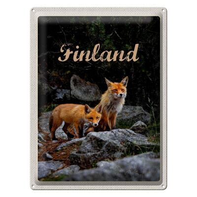 Cartel de chapa de viaje, 30x40cm, Finlandia, zorros, animales del bosque, naturaleza