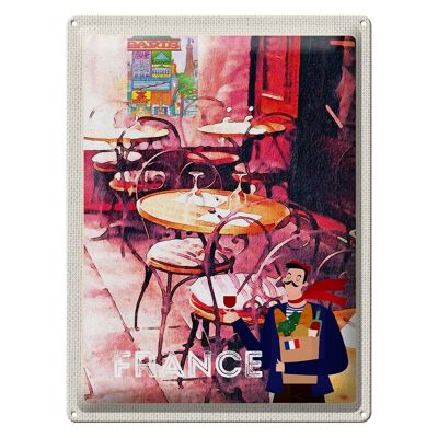 Cartel de chapa de viaje, 30x40cm, Francia, restaurante, pintura, sillas
