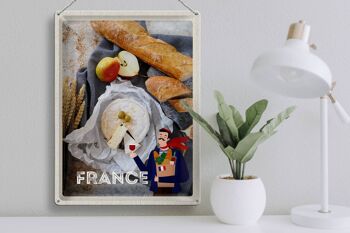 Plaque en étain voyage 30x40cm, France Baguette fromage poire olive 3