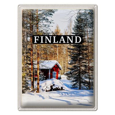 Cartel de chapa viaje 30x40cm Finlandia invierno bosque nevado