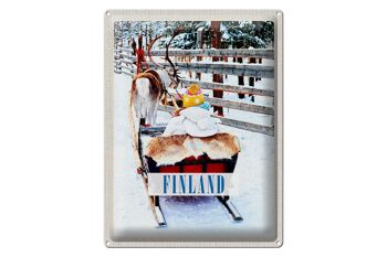 Panneau de voyage en étain, 30x40cm, finlande, neige, enfant, cerf, traîneau 1