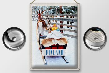 Panneau de voyage en étain, 30x40cm, finlande, neige, enfant, cerf, traîneau 2