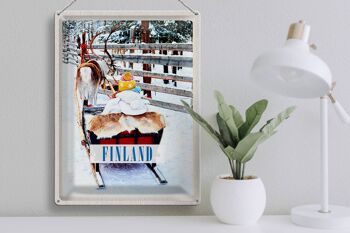 Panneau de voyage en étain, 30x40cm, finlande, neige, enfant, cerf, traîneau 3