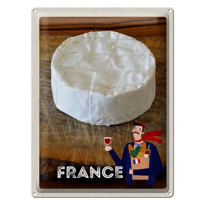 Plaque en étain voyage 30x40cm, France, baguette au fromage camembert