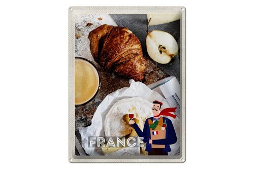 Blechschild Reise 30x40cm Frankreich Kaffee Croissant Birne