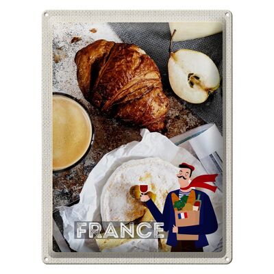 Cartel de chapa de viaje, 30x40cm, Francia, café, croissant, pera