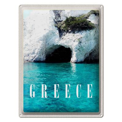 Cartel de chapa de viaje, 30x40cm, Grecia, mar, playa, cueva de piedra, vacaciones