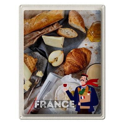 Cartel de chapa viaje 30x40cm Francia Camembert Croissant Pear