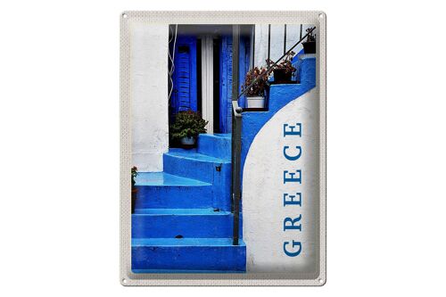 Blechschild Reise 30x40cm Greece Griechenland blaue Treppen