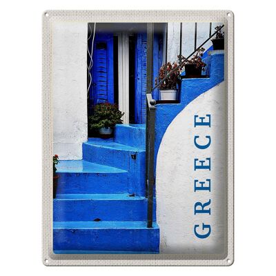 Cartel de chapa viaje 30x40cm Grecia Grecia escalera azul