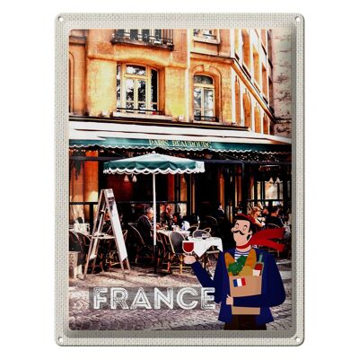 Targa in metallo da viaggio 30x40 cm Francia Downtown Restaurant Wine