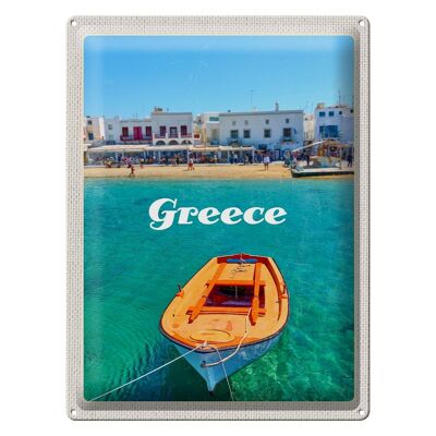 Targa in metallo da viaggio 30x40 cm Grecia Grecia Mare Barca Spiaggia