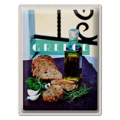 Cartel de chapa de viaje, 30x40cm, Grecia, aceite, pan de ajo