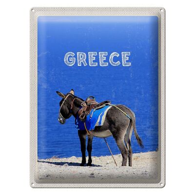 Cartel de chapa de viaje, 30x40cm, Grecia, Grecia, vista de burro, mar