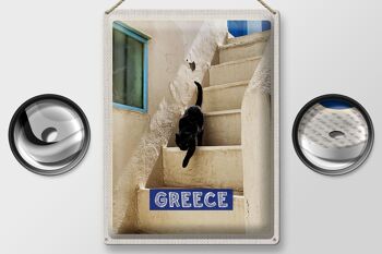 Panneau en étain voyage 30x40cm Grèce Grèce escaliers blancs chat 2