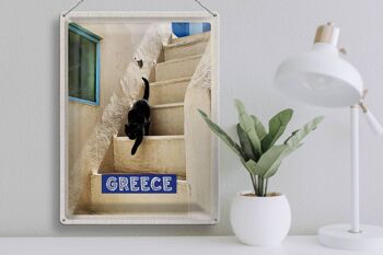 Panneau en étain voyage 30x40cm Grèce Grèce escaliers blancs chat 3