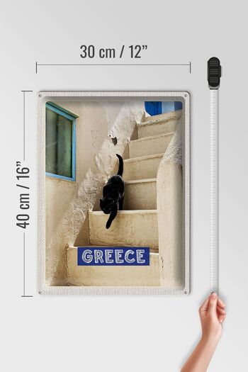 Panneau en étain voyage 30x40cm Grèce Grèce escaliers blancs chat 4
