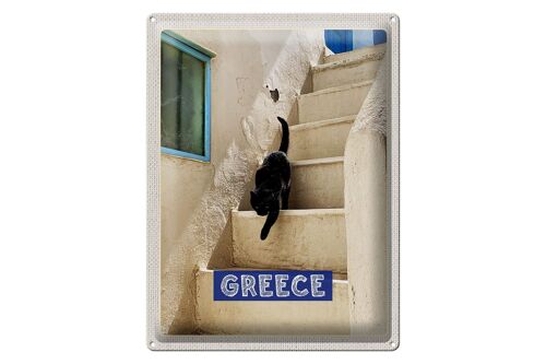 Blechschild Reise 30x40cm Greece Griechenland weiße Treppe Katze