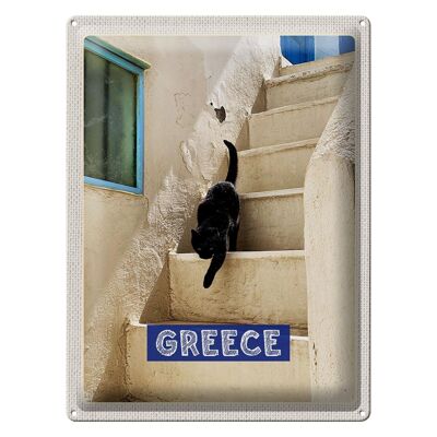 Cartel de chapa viaje 30x40cm Grecia Grecia escaleras blancas gato