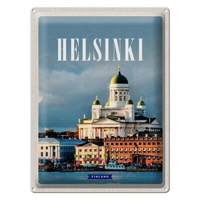 Blechschild Reise 30x40cm Helsinki Finnland Meer Stadt Kirche