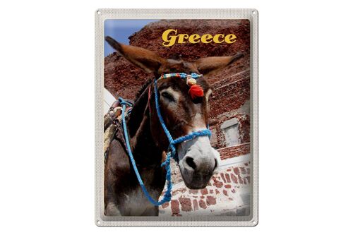 Blechschild Reise 30x40cm Greece Griechenland Esel auf Gebirge